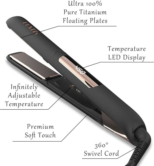 FUNTIN S10 2 в 1 Преса за коса титаниева 1 инч (черна роза, златисто)