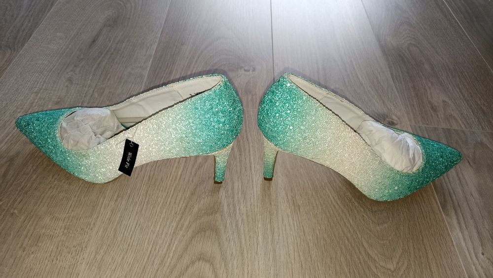 Pantofi de ocazie/ Crăciun/ Revelion cu toc, turcoaz, New Look, măr. 4