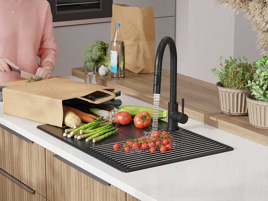 Черна кухненска мивка от гранит Копенхаген 40 Top 700х500