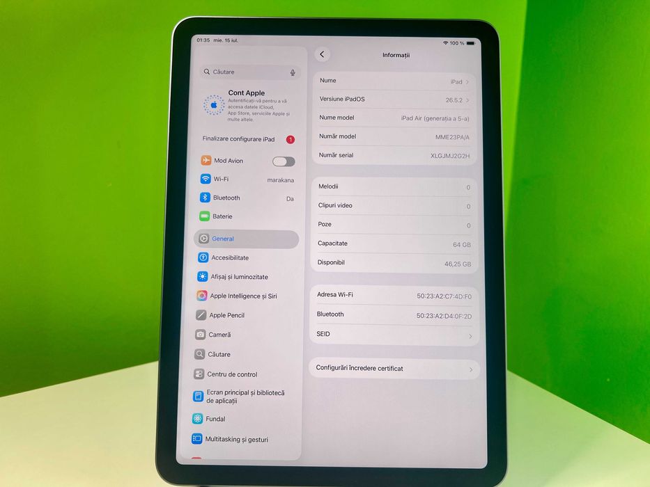 iPad Air 5 M1 64gb Impecabila bateria 93%