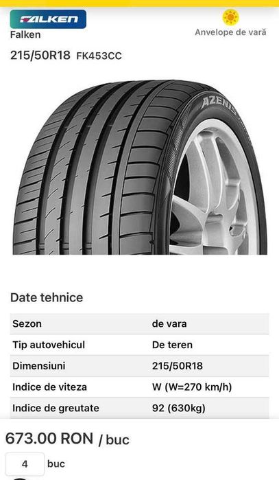 Anvelope vară Falken 215/50/18