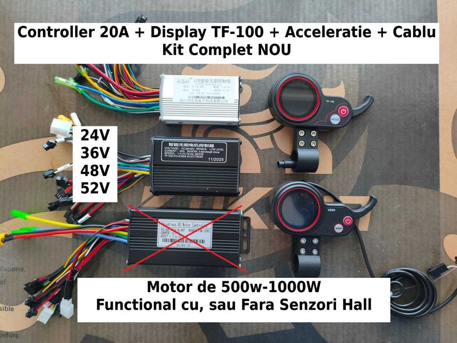 Controller NOU ‼️KIT Complet ‼️ DIsplay si acceleratie‼️ Universal de 20A 36v 48v 52v 350e 500w 800w 1000w