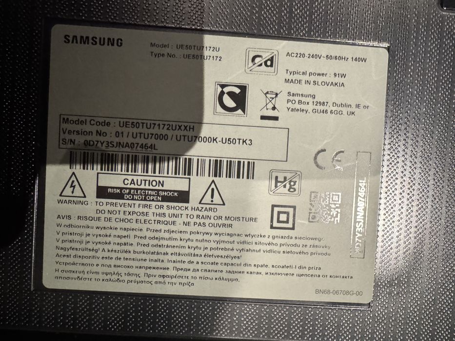 Vand Tv Samsung model: ue50tu7172uxxh