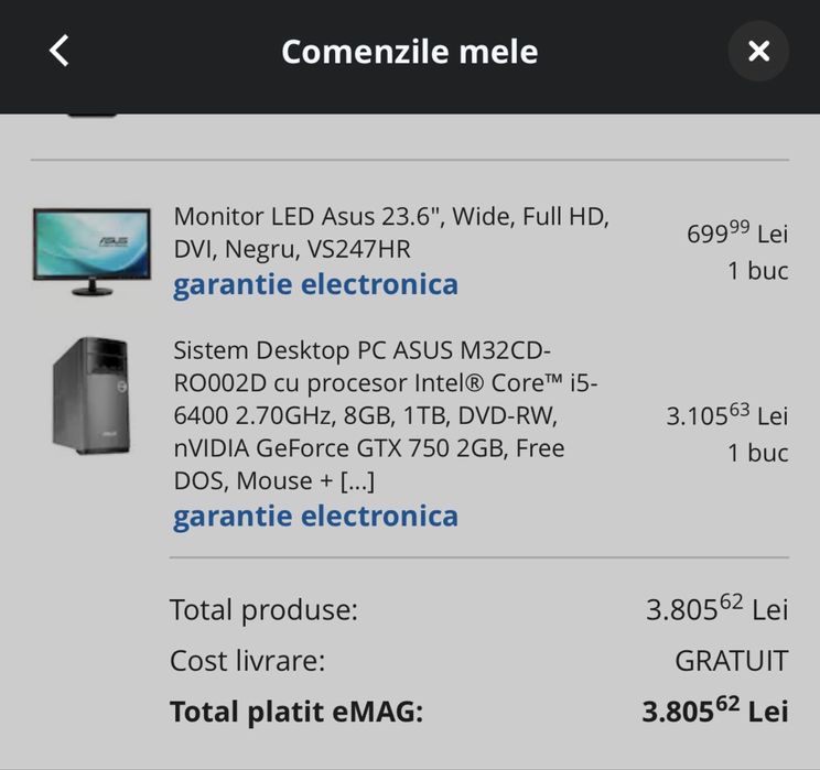 PC Desktop ASUS i5 + Monitor ASUS 23.6” Full HD – Stare buna