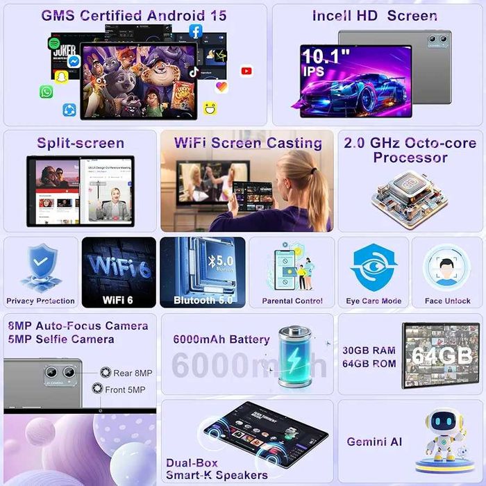 Запечатан таблет SUAAT S3 10 инча – Android 15, 30GB RAM, 64GB...