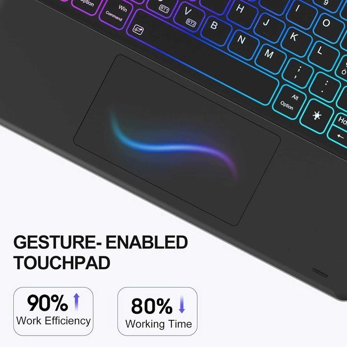 Husă cu Tastatură Earto pentru iPad Pro 12.9" (2018–2022), Touchpad, Iluminare RGB, Bluetooth, Negru