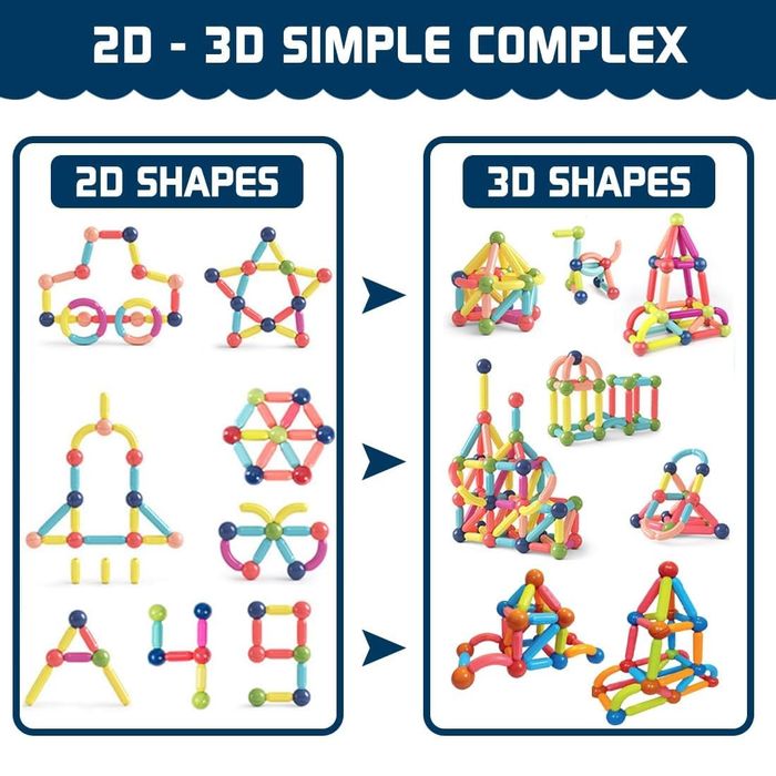 Set Magnetic cu Bete si Bile, 128 de Piese, Constructii 2D si 3D