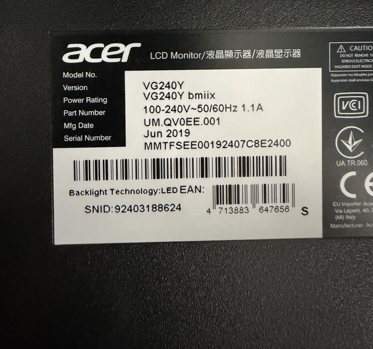 Monitor Gaming Acer Nitro VG240Y 24" IPS Full HD 75Hz FreeSync