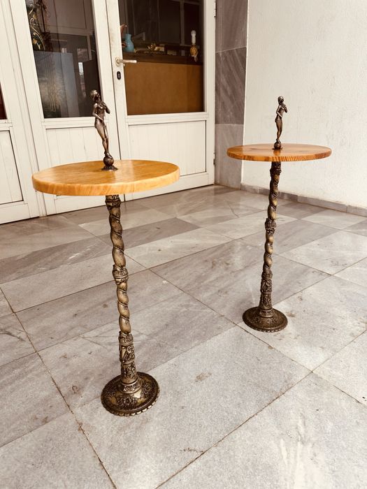 Италиански бронзови помощни масички / педестали – масивно дърво (чифт)