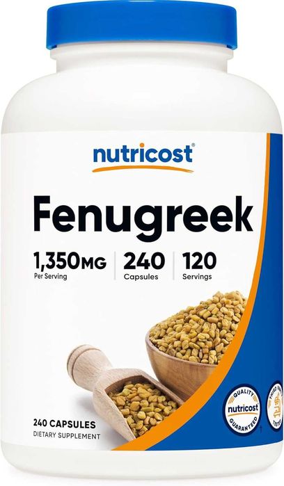 Пажитник Nutricost Fenugreek 1350 мг для тестостерона и сахара, 240шт