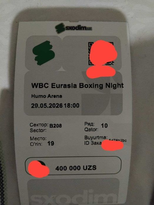 Bilet bor wbc eurasia boxing night 2 ta