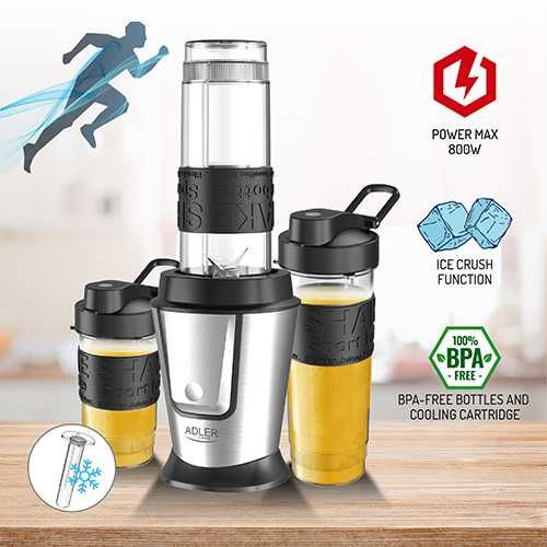Blender cu 2 recipiente, Adler AD 4081, 800 W, funcție ice crush