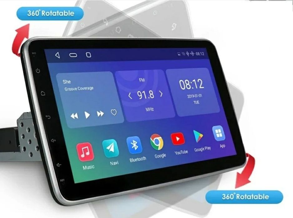 Navigatie Android universala 1DIN cu ecran 10" rotativ 360°.