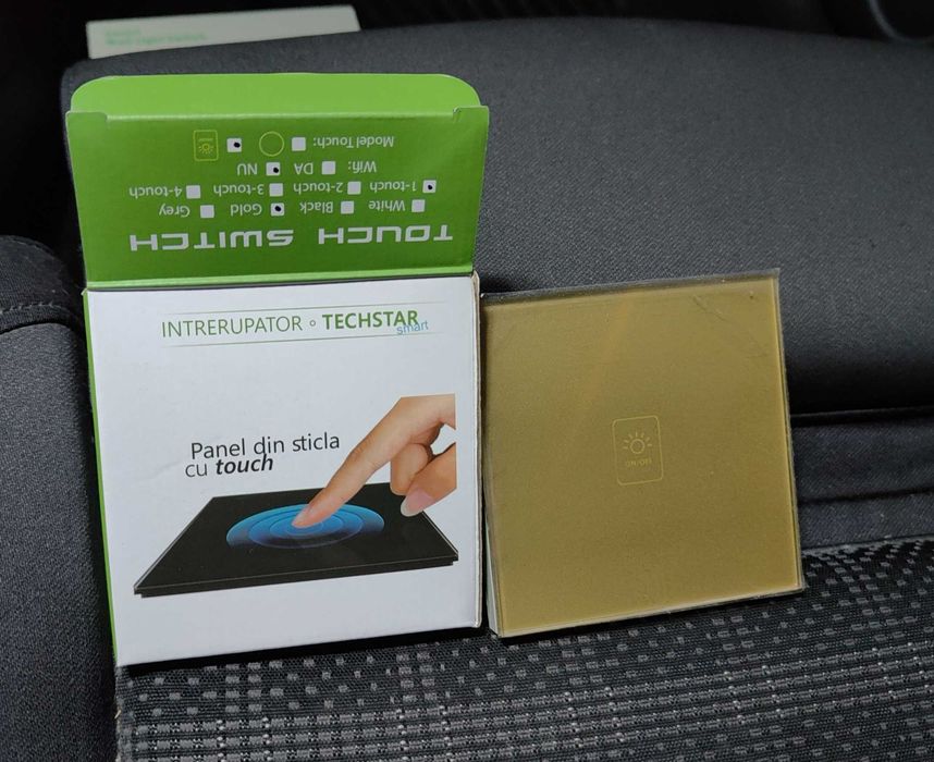 Întrerupător touch Techstar, sticlă aurie, 1 buton (fără Wi-Fi)