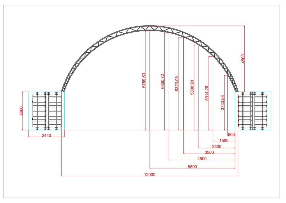 Cort/acoperis container structura dubla 12mx12m pe containere de 40'