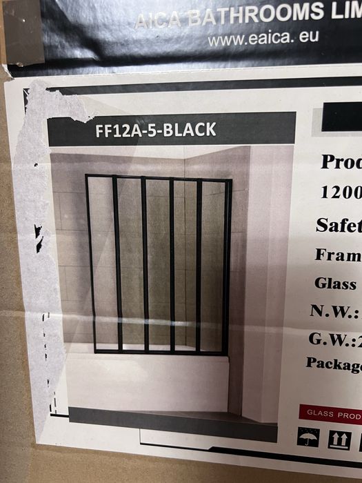Paravan de duş pliabil AICA Bathrooms, negru mat, 1200x1400 mm