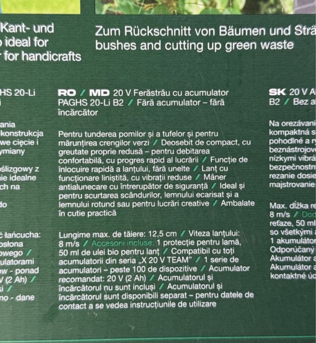 Mini drujba pe acumulator 20v Parkside