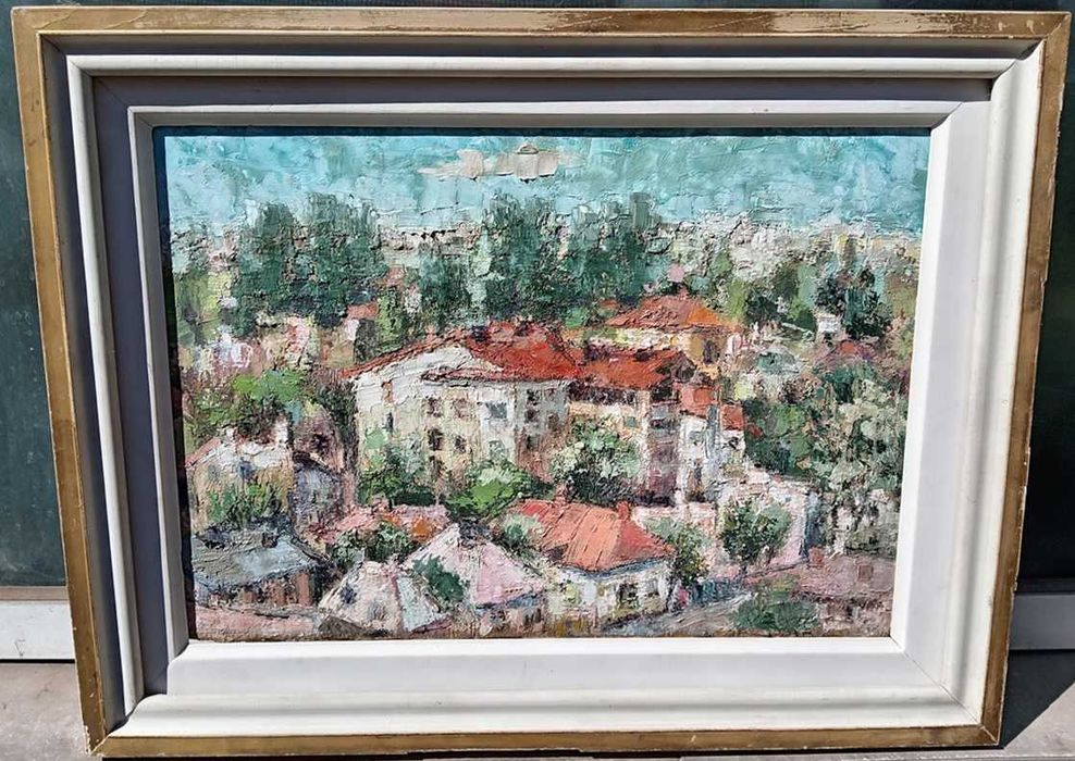 Tablou vechi - peisaj citadin - pictor roman
