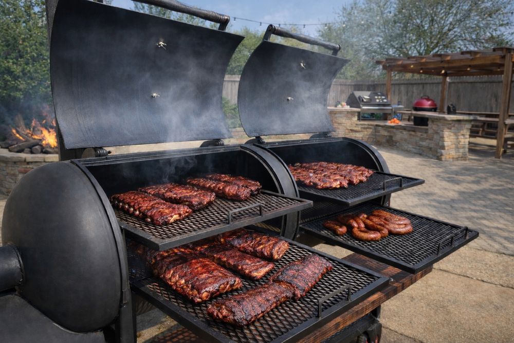 Smoker BBQ Reverse Flow Profesional – tablă 6 mm – capacitate mare