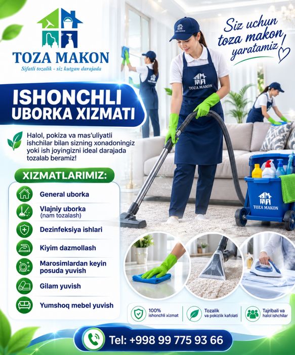 TOZA MAKON  Уборка хизмати 24/7