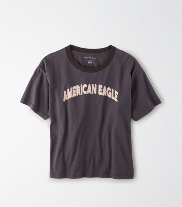 American Eagle tricou cu decolteu la baza gatului negru stins
