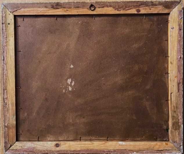 ”Țărani pe deal” Tablou AUTENTIC VECHI sem în pastă, ulei/cart 60x50+R