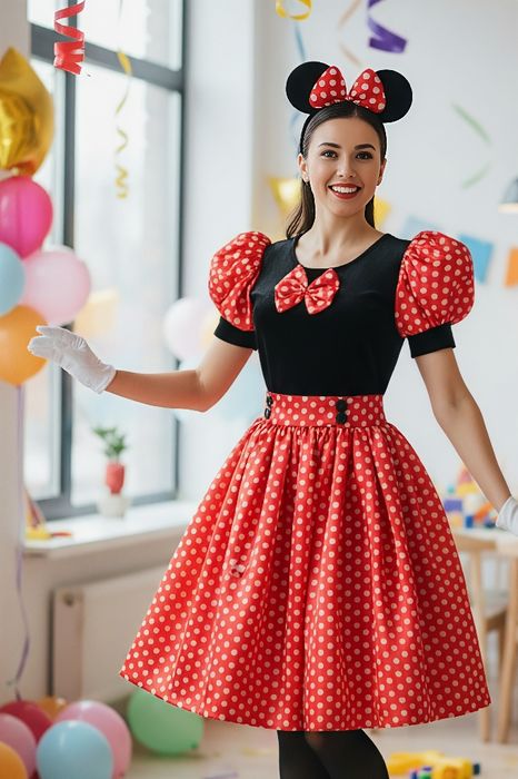 Costum Minnie mouse adult, deluxe fabricat în România ,rochie carnaval