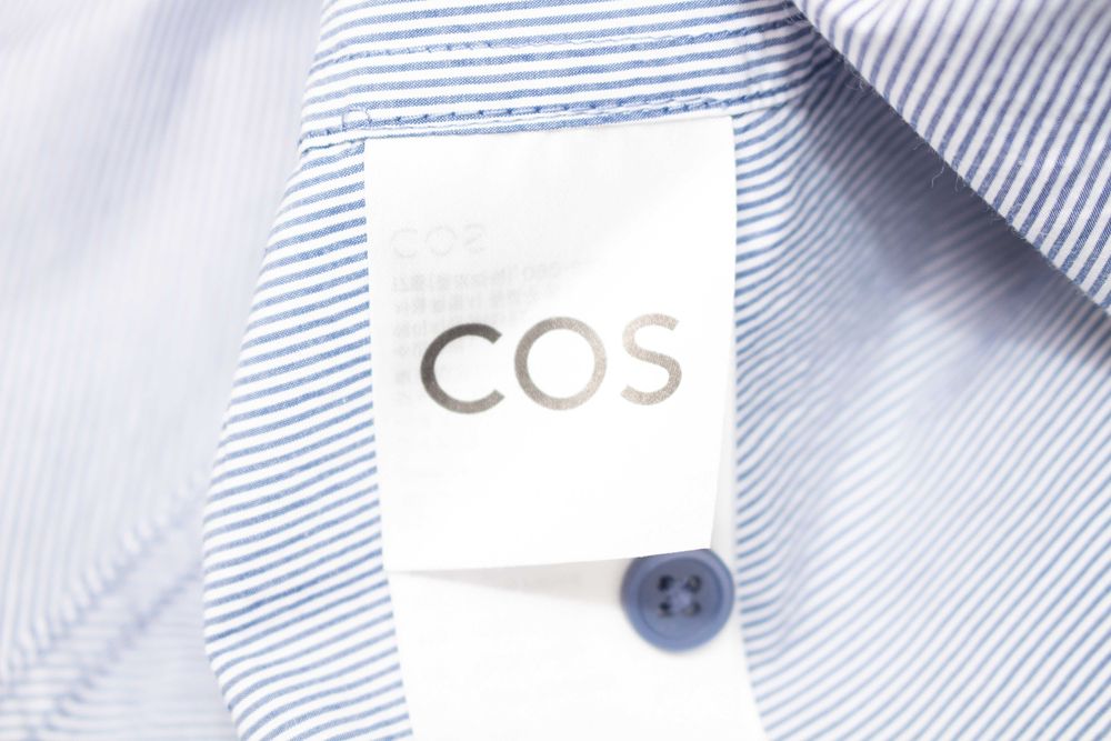 COS дамска риза синьо райе балон ръкави памук овърсайз 38 S