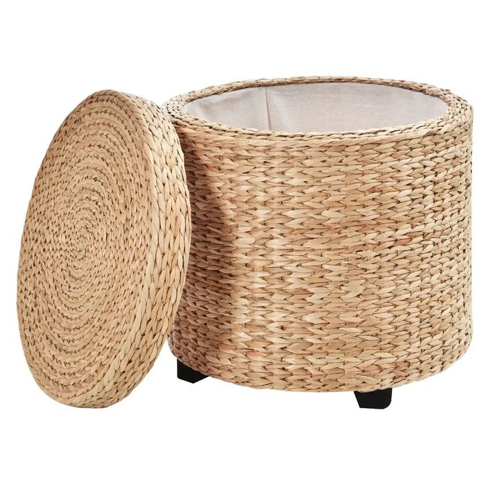 Табуретка за съхранение HOMCOM с капак, кръгла табуретка за крака