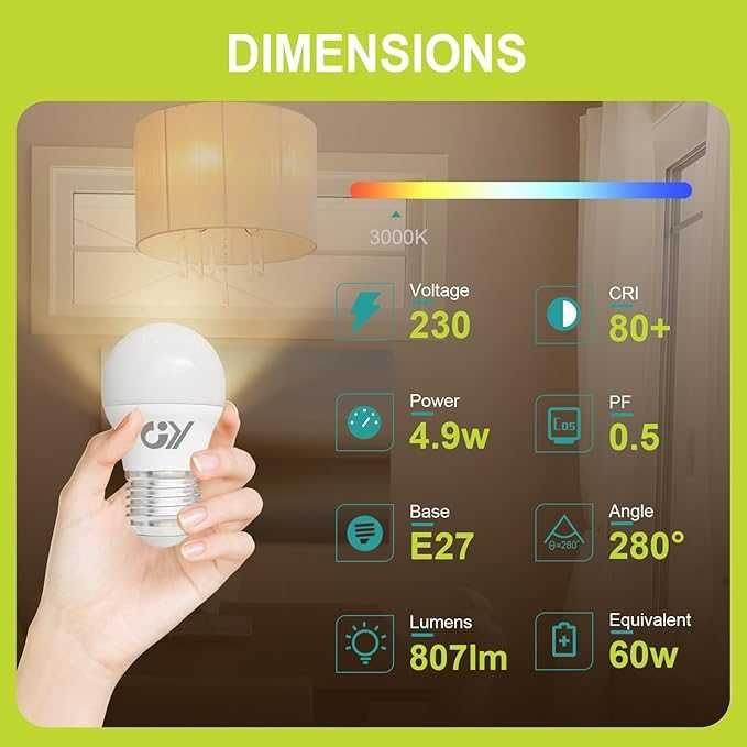 GY E27 LED крушка 4.9W еквивалент 60W, 807lmm 3000K топло бяло, 12броя