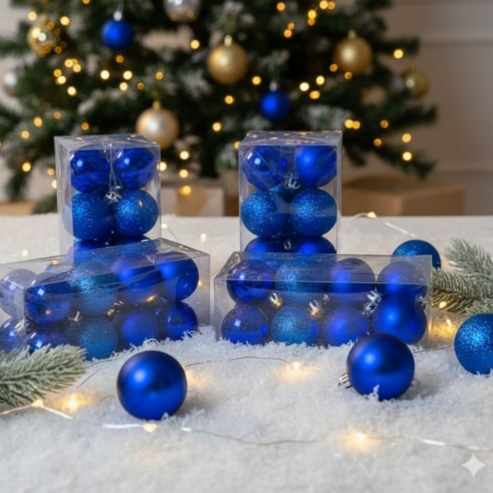 Коледни топки за украса, 24 броя с кутия - SD36