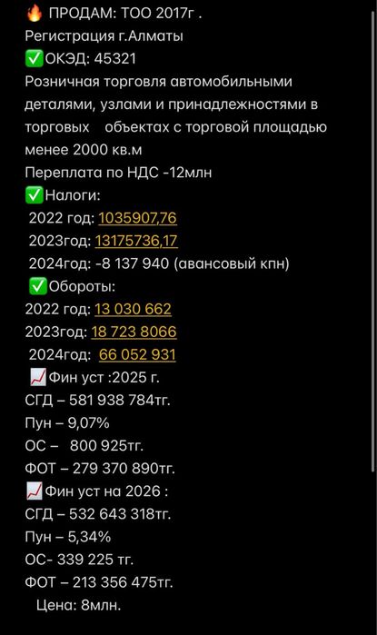 Продам ТОО  3 СМР