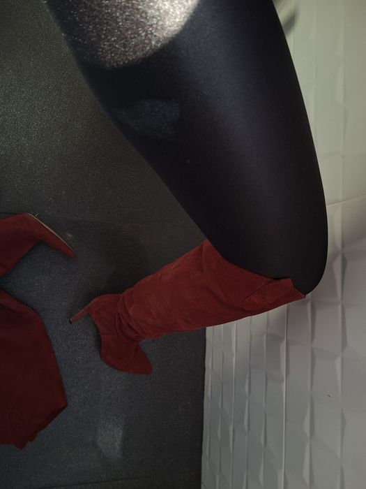 Cizme lungi piele naturala Zara burgundi