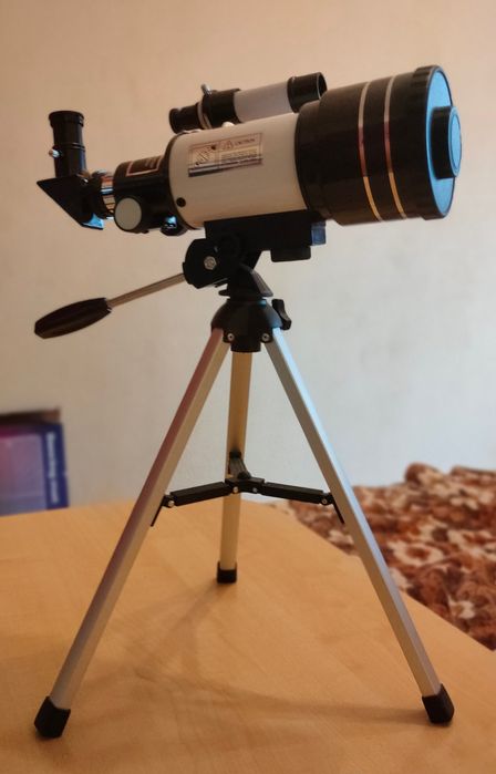 Телескоп за възрастни и деца, Overtang, 70 mm, бяло/черно