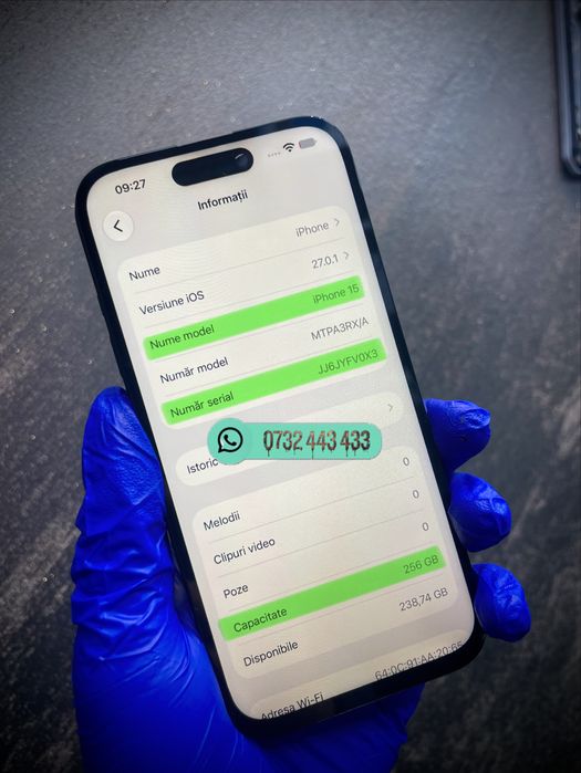  iPhone 15 *PLACĂ BAZĂ* 256 GB  Baterie 91% / Camere