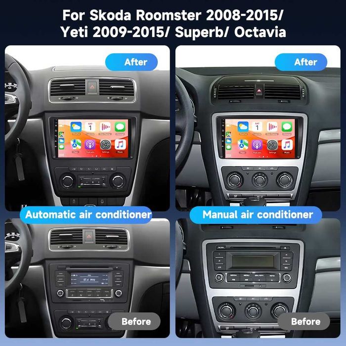 Мултимедия за Skoda Roomster, Yeti, Superb, Octavia, Android Навигация, Waze, Carplay, Андроид Skoda, 2009, 2010, 2011, 2012, 2013, 2014, 2015 година