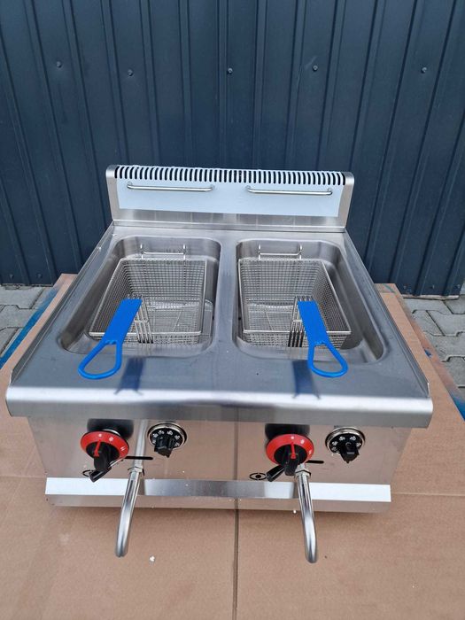 Friteuza Dubla pe Gaz 2x15L – Inox, Putere Mare, Garantie