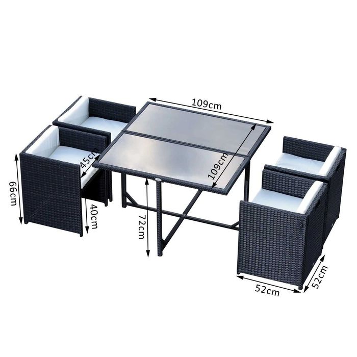 Set Mobilier de Grădină cu Masă de Prânz, 4 Scaune și Perne, 109x109x72 cm, Negru x7 set disponibile