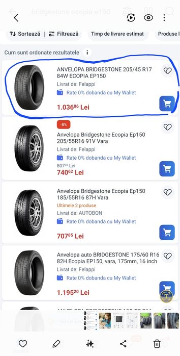 Set 4 Anvelope Bridgestone Ecopia E150