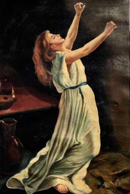 Tablou f VECHI, 106 ani, ulei/panza, semnat si data 1920, mare 90x60cm