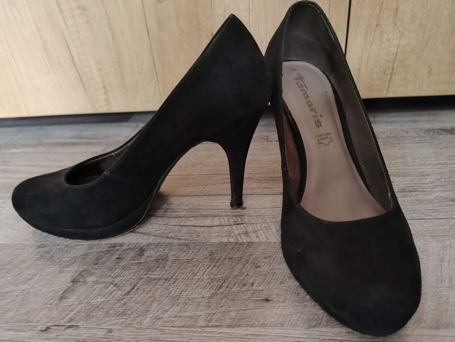 Pantofi negri Tamaris nr38 piele întoarsă