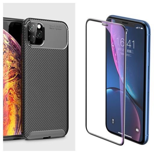 Iphone 13/14/15/16E/16/17 PRO MAX AIR Husa TPU Carbon+Folie Sticla 21D