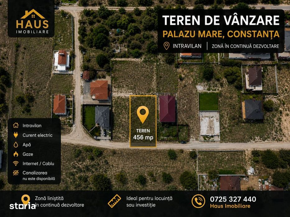 Palazu Mare  Teren Intravilan 456 mp  Deschidere 17,80 ml  Utilitati l