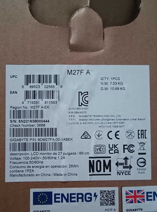 Monitor gaming GIGABYTE M27F-A FHD IPS 1 ms 165 Hz KVM USB-C HDR