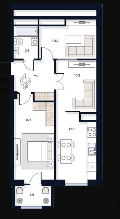 2 комнатная кв 61.95м² по Фергана Йули БИЗНЕС+| РАССРОЧКА до 5лет (KS)