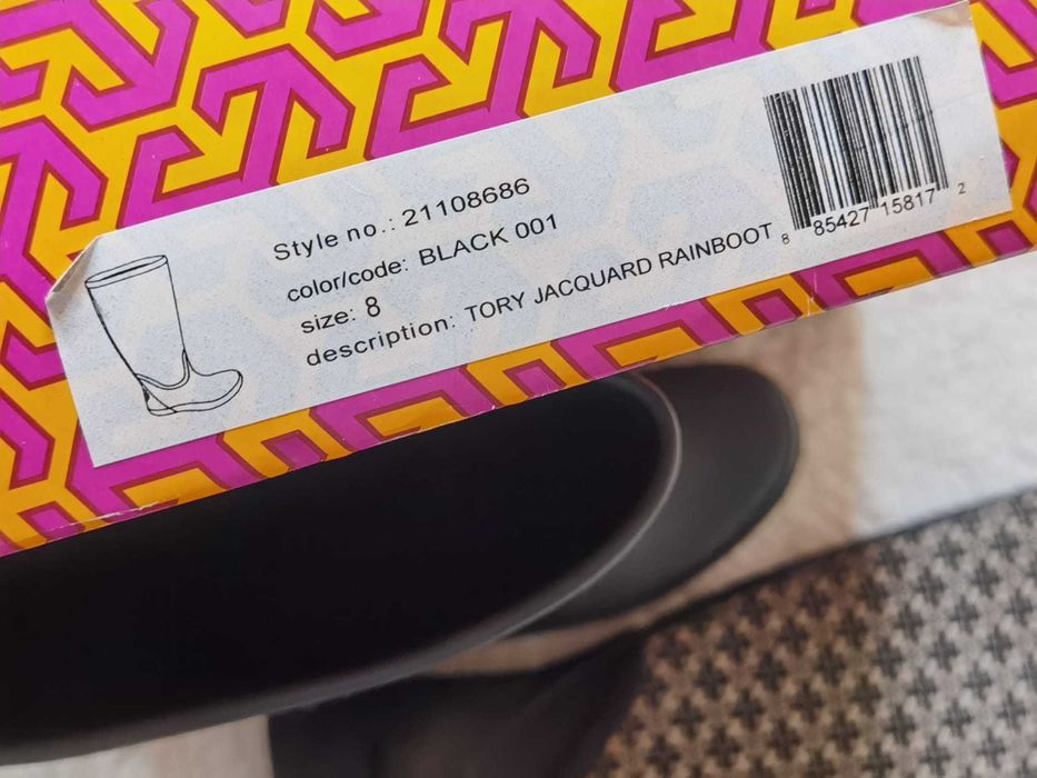 Cizme ploaie dama Tory Burch Jacquard Rainboot cauciuc negru jacqard