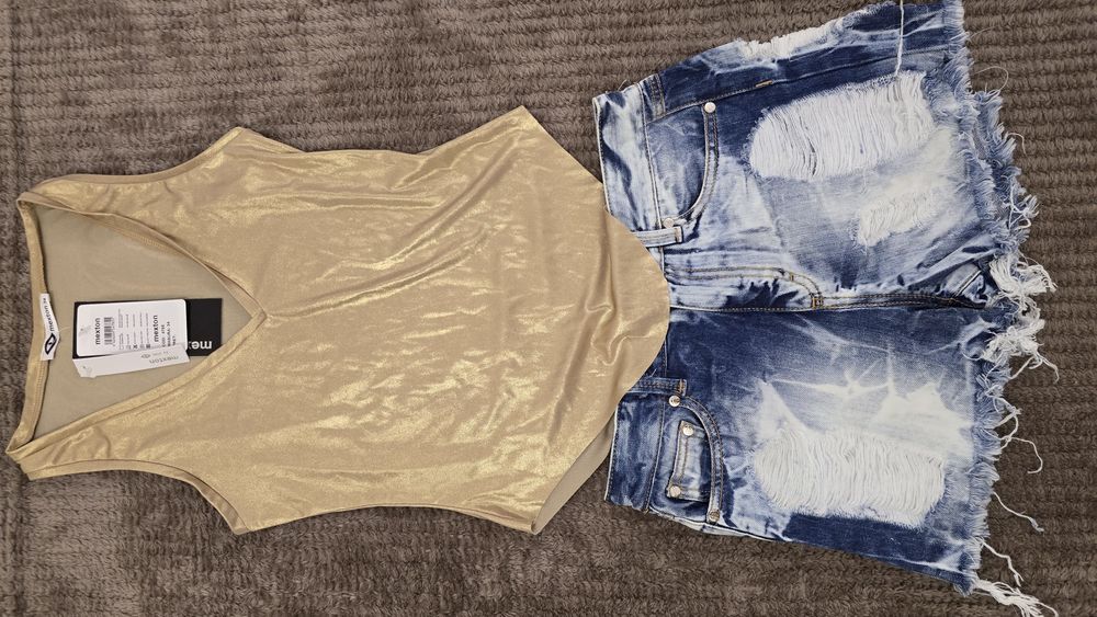 Set Maxton Maiou auriu cu blugi scurti - Nou cu eticheta