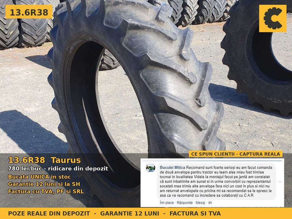 Anvelope Cauciucuri 13.6R38 13.6-38 340/85R38 13638 Taurus Tractor Punte Spate Tractiune SH Second Hand IEFTIN Garantie 1 An Factura TVA