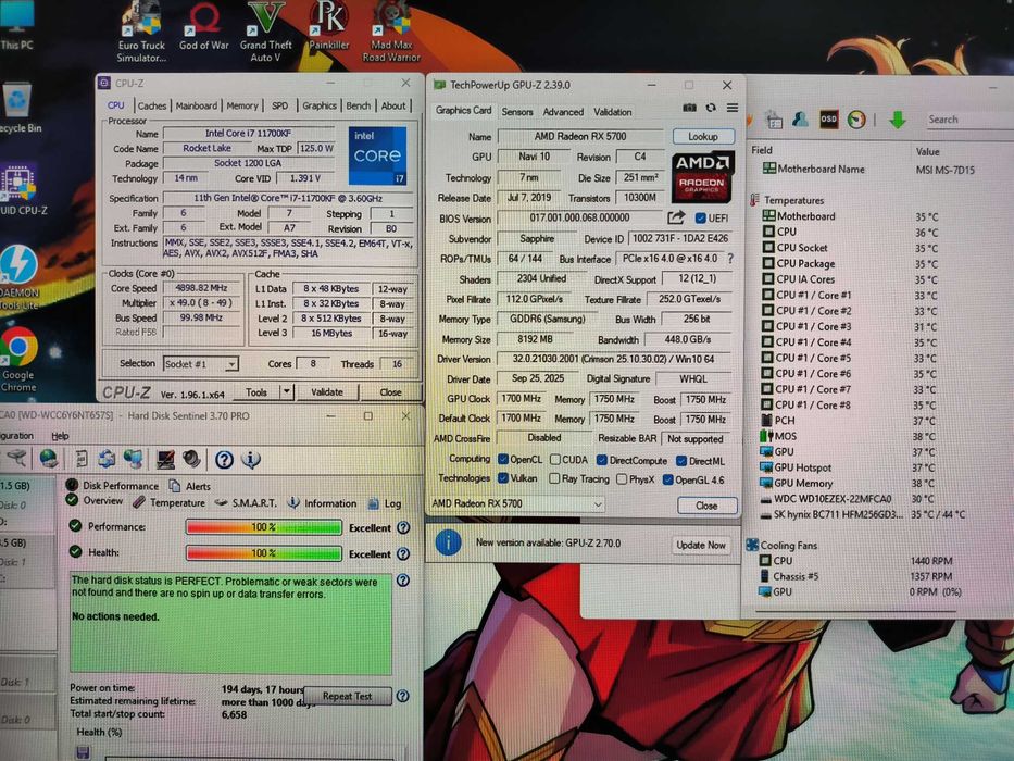 Unitate PC GAMING i7 11700KF 5GHz/16GB DDR4/RX5700 8GB GDDR6/SSD NVMe 256/HDD 1TB