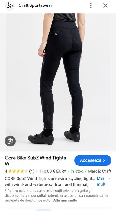 CRAFT colanți de ciclism CORE Sub Zero  Wind "I Stay Warm", Nr. XS/S